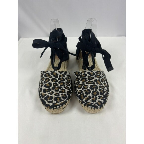 Castener Espadrilles Black Animal Leopard Print 39 Ankle Tie - Picture 2 of 6